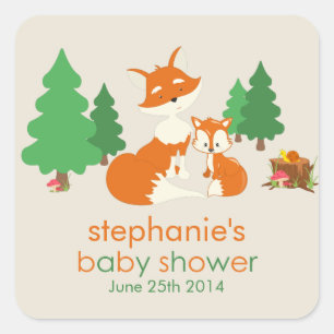 Carré Petit renard mignon et Sticker Baby shower maman