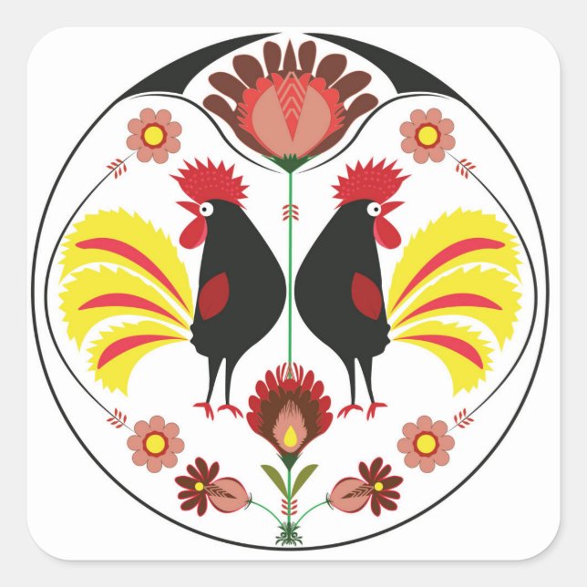 Carré Polonais Avec Coq Décoratif, Sticker (Devant)
