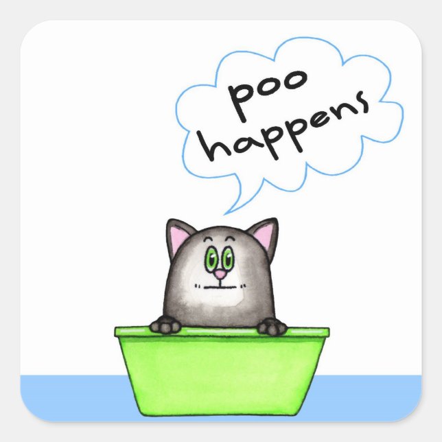 Carré Poo Happens Chat Sticker (Devant)