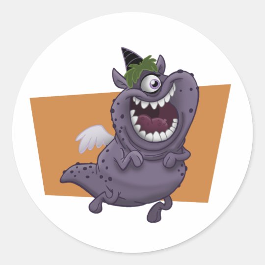 Carré pourpre d'orange de monstre de vol sticker rond
