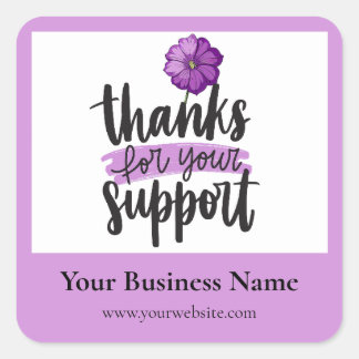 Carré Purple Floral Thank you business packaging sticker