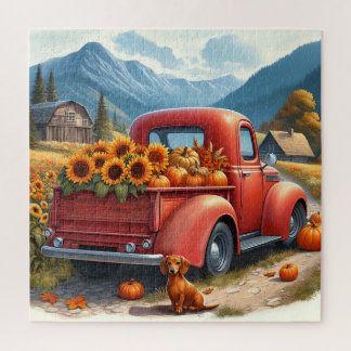 Carré Puzzle Vieux Camion Rouge Country Road Dachs