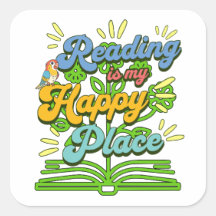 Reading is My Happy Place Colorful Square Sticker