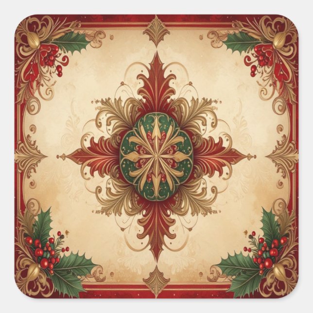 Carré Red Decorative Holiday Sticker (Devant)