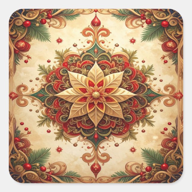 Carré Red Green Decorative Holiday Sticker (Devant)