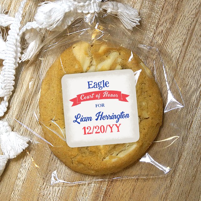 Carré Red White Blue Celebration Sticker (red white blue eagle court of honor party favor sticker label)