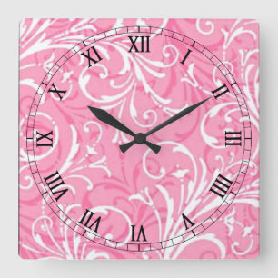 Carré rose ornemental chiffres romains Horloge