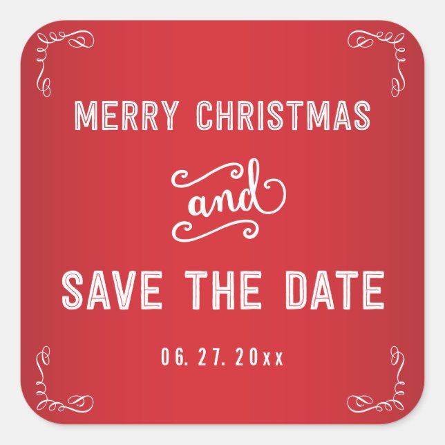 Carré Rouge Blanc Sauvez La Date Stickers Noël (Devant)