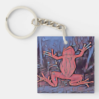 Carré rouge Porte - clé de grenouille multicolore