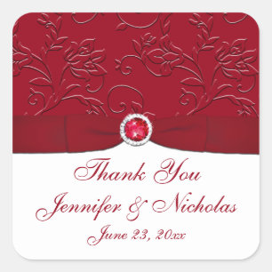 Carré Ruby Rouge et blanc Floral Wedding Favor Sticker