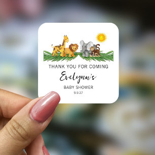 Carré Safari Animaux Baby shower Classic Round Sticker