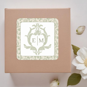 Carré Sage Green Perfect Pear Monogram Sticker Mariage