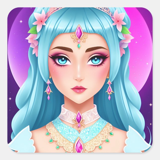 Carré Sapphire Princess Portrait Sticker Design (Devant)