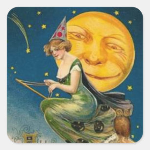 Carré Sorcière Volant Past Moon - Sticker Halloween