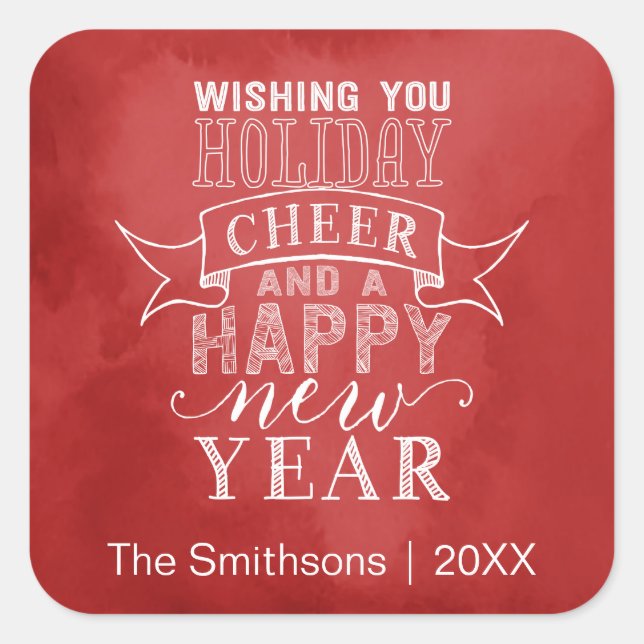 Carré Souhaitez-vous la fête de Noël | Sticker en aquare (Devant)