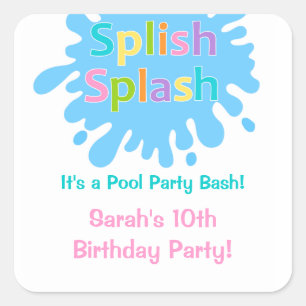 Carré Splish Splash Pool Party Girl Anniversaire Sticker