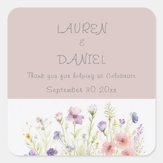 Carré Sticker à Mariage floral simple et propre (Devant)