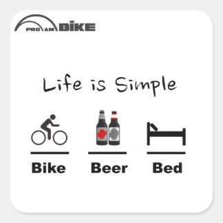 Carré Sticker à vélo - La vie est simple - Vélo - Bière