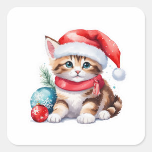 Carré Sticker Amoureux des chats de Noël - Kitty et cade