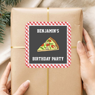 Carré Sticker Anniversaire de enfant Party Pizza Cute Fa
