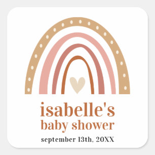 Carré Sticker Baby shower arc-en-ciel Boho Favoriser