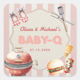 Carré Sticker Baby shower BBQ Jardin rose