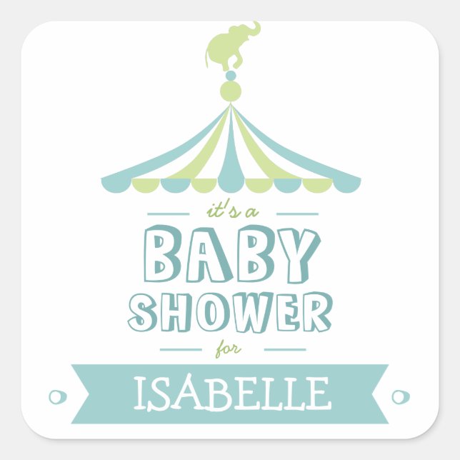 Carré Sticker Baby shower bleu bleu carnaval (Devant)