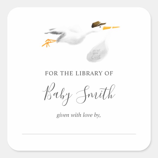 Carré Sticker baby shower Bookplate Stork (Devant)