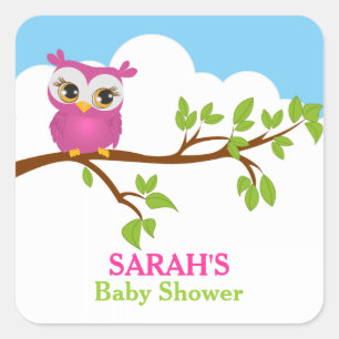 Carré Sticker Baby shower de chouette pour bébé