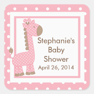 Carré Sticker Baby shower en Giraffe Rose Cute