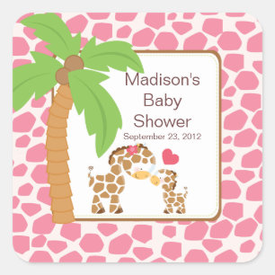 Carré Sticker Baby shower Jungle moderne Giraffe Safari