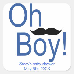 Carré Sticker Baby shower Oh Boy Mustache