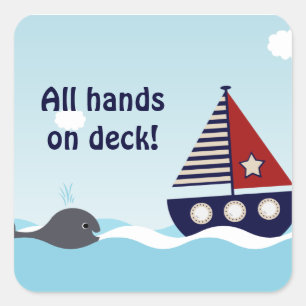 Carré Sticker Baby shower pour bébé bateau à voile nauti