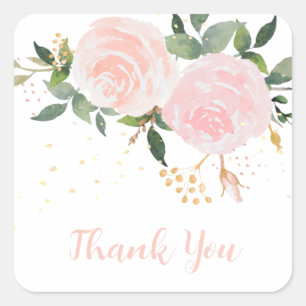 Carré Sticker Baby shower rose floral Aquarelle