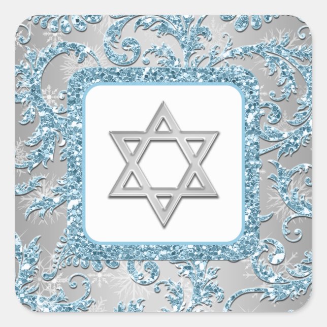 Carré Sticker Bat mitzvah Damask Winter Wonderland 6 (Devant)
