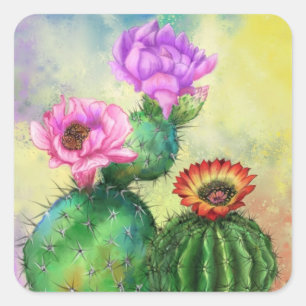 Carré Sticker Cactus Belle Fleurs Couleurs