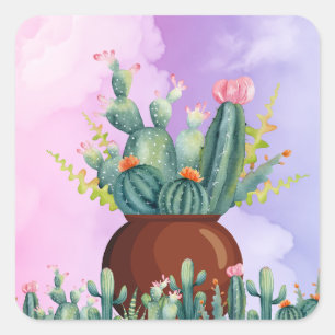 Carré Sticker Cactus Sunrise