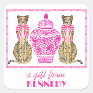 Carré Sticker cadeau Cheetah Chinoserie Hot Pink
