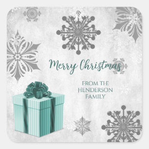 Carré Sticker cadeau de Noël turquoise