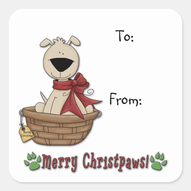 Carré Sticker - Christmas Chien Pooch Tags cadeaux (Devant)