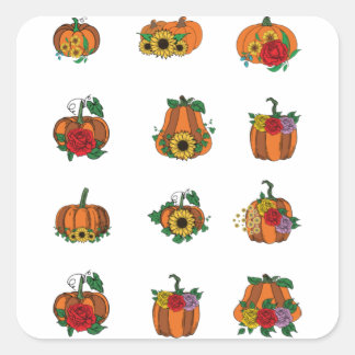 Carré Sticker Citrouille floral