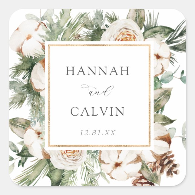 Carré Sticker classique de mariage d'hiver (Devant)