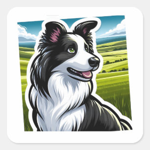 Carré Sticker Collie Bordure