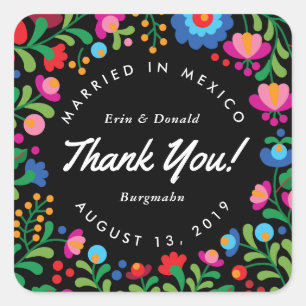 Carré Sticker couleur broderie mexicaine sur noir