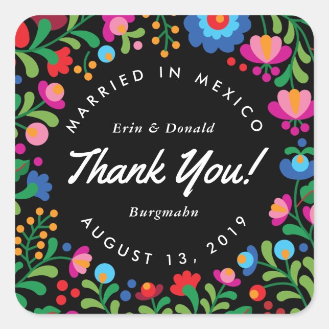 Carré Sticker couleur broderie mexicaine sur noir (Devant)