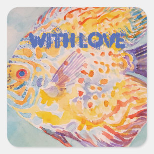 Carré Sticker couleur Motif de la mer de poisson aquarel