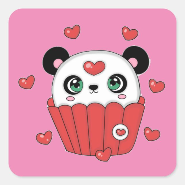 Carré Sticker Cute Panda Cupcake (Devant)