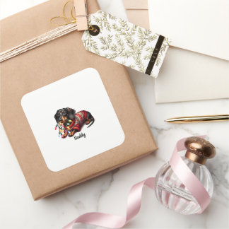 Carré Sticker Dachshund Festive