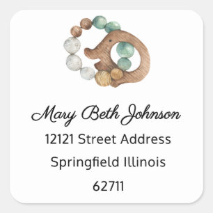 Carré Sticker d'adresse Boho Baby shower Watercolor 1,5 