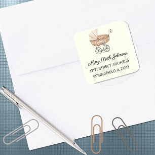 Carré Sticker d'adresse Boho Baby shower Watercolor 1,5 